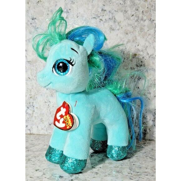 Ty Beanie Boos TOPAZ The Little Pony Teal Glitter Green Blue Iridescent Hair NWT - Picture 4 of 8